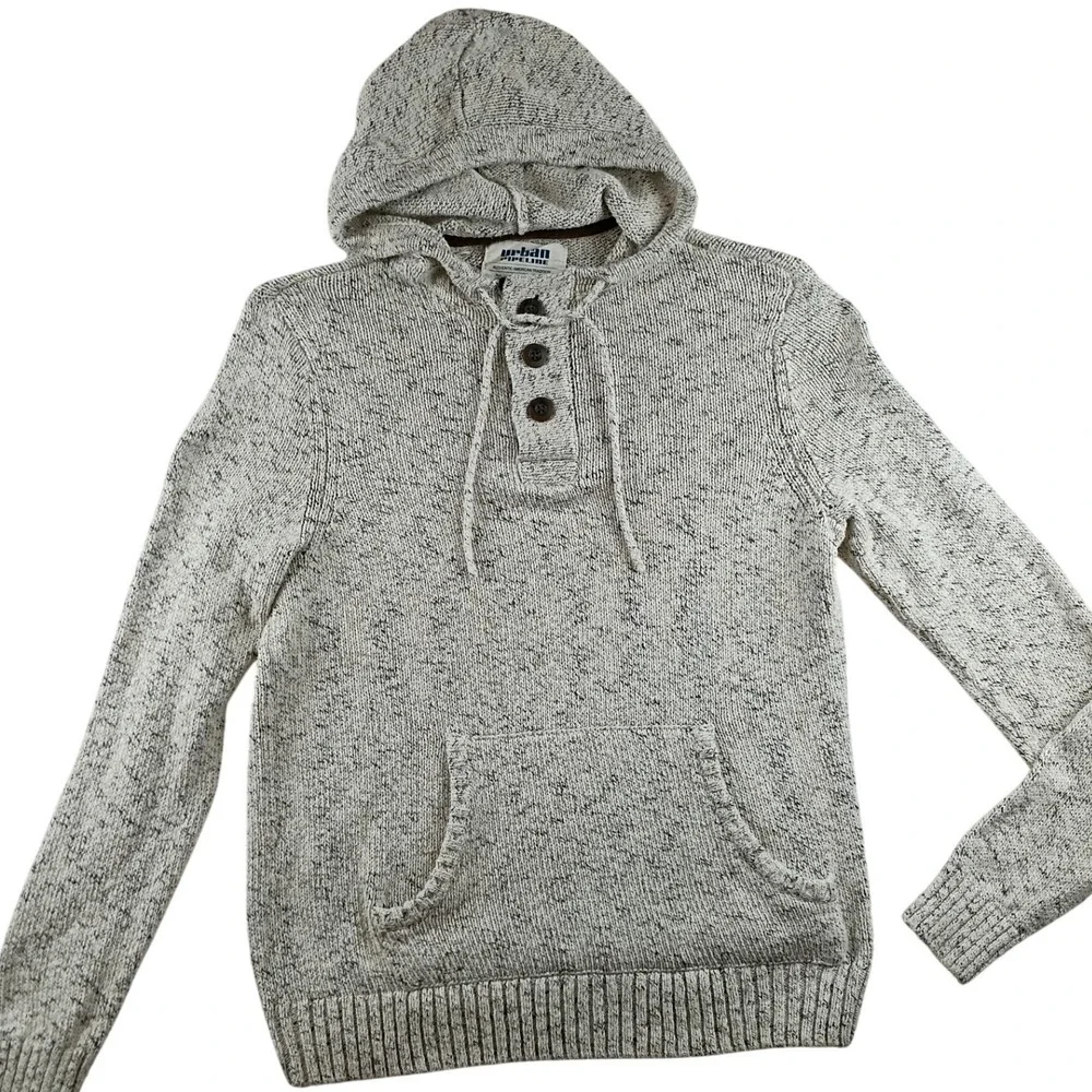 Urban Pipeline Knit Hoodie Sweater Mens Large Oatmeal Henley Pullover YU73S180R